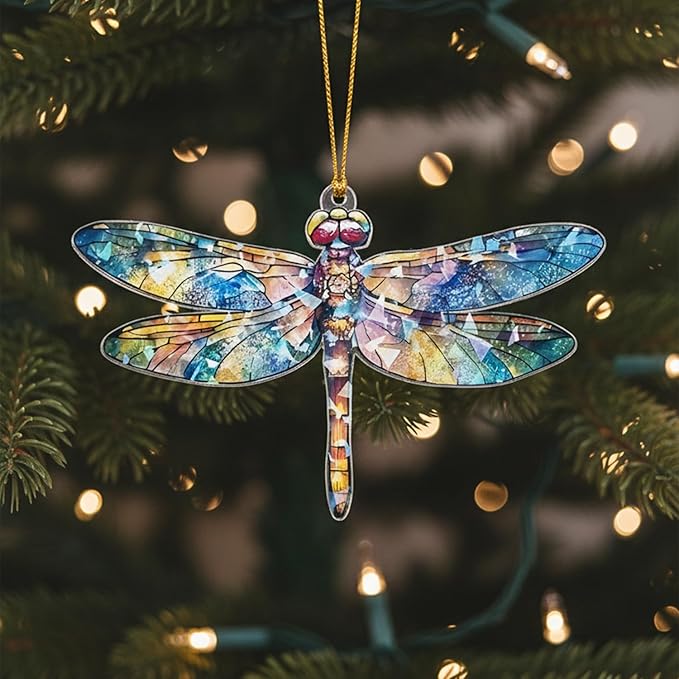 Set Two Dagonfly Ornament, Dragonfly Gift for Women, Dragonflies Decor Suncatcher Effect, Dragon Fly Stained Glass, Dragonfly Ornaments for Christmas Tree, Birthday Gift for Mom