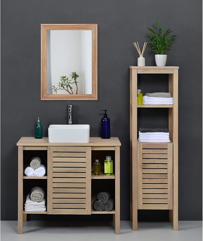AAZZKANG Rustic Mirrors for Wall Rectangle Wooden Frame Hanging Mirror for Bedroom Bathroom Living Room Entryway Small