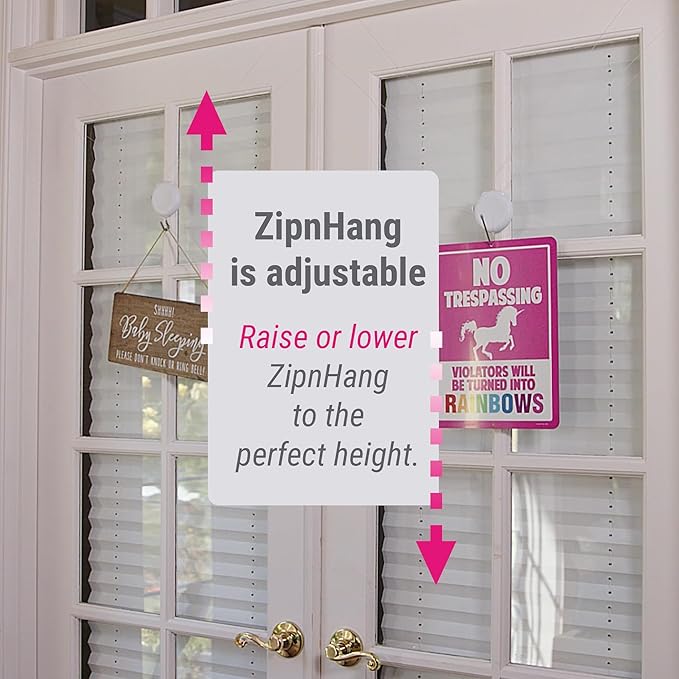 Zip 'n Hang Wreath Hanger for Front Door – Damage Free Adjustable Door Wreath Hanger for Glass, Screen & Standard Doors, Christmas Wreath & Decor Hook (White - 3 Pack)