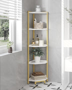 Hzuaneri Corner Shelf Stand, Corner Bookshelf, Storage Standing Shelf Unit with Metal Frame, Plant Stand, Bookcase for Living Room, Home Office, Bedroom, 5-Tier White Gold CS05903A