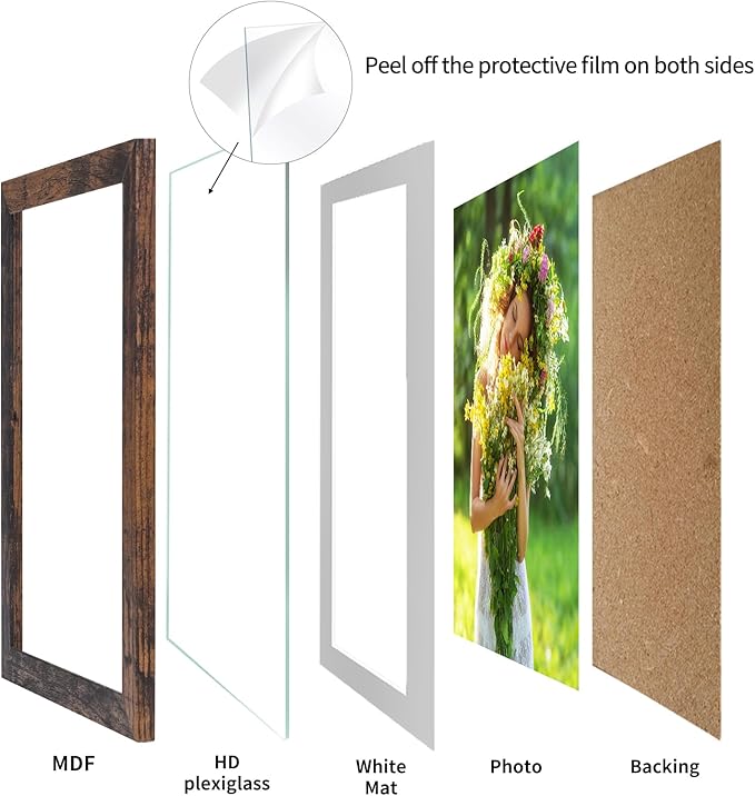 Lyeasw 5x7 Picture Frame 15 Pack, Display Pictures 5x7 with Mat or 6x8 without Mat, Brown Rustic Bulk Photo Frames for Wall or Tabletop