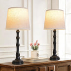 Lamps Set of 2 Modern Farmhouse Table Lamp Bedside Reading Lamps Living Room End Tables Set Lamps for Night Stands Bedroom Night Lamp,High 27 Inch,Black,With Fabric Lamp Shade,Bulb Not Included