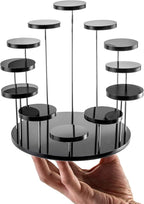 QWORK Round Acrylic Products Display Riser Stands, 12 Tier Jewelry Display Stands for Rings Earrings,Mini Figurines, Black