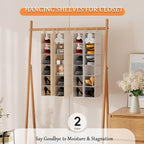 VERONLY Hanging Closet Shelf Shoe Organizer Set of 2 with Woven Bamboo Shelves,11.5 x 31.5 x 5.5 in, 6-Tier Design for Space-Saving Storage,Beige