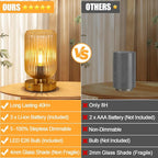 LightRound Table Lamp for Bedroom, Cordless Small Bedside Lamp, Touch Dimmable Rechargeable Lamp Battery Operated with Amber Glass Shades for Night Stands, Living Room, Desk, Bulb Included