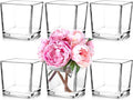 Set of 6 Square Glass Vases 5" x5" x 5", Clear Flower Vases for Centerpieces, Candle Holder for Wedding Party Events, Home Décor