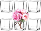 Set of 6 Square Glass Vases 5" x5" x 5", Clear Flower Vases for Centerpieces, Candle Holder for Wedding Party Events, Home Décor