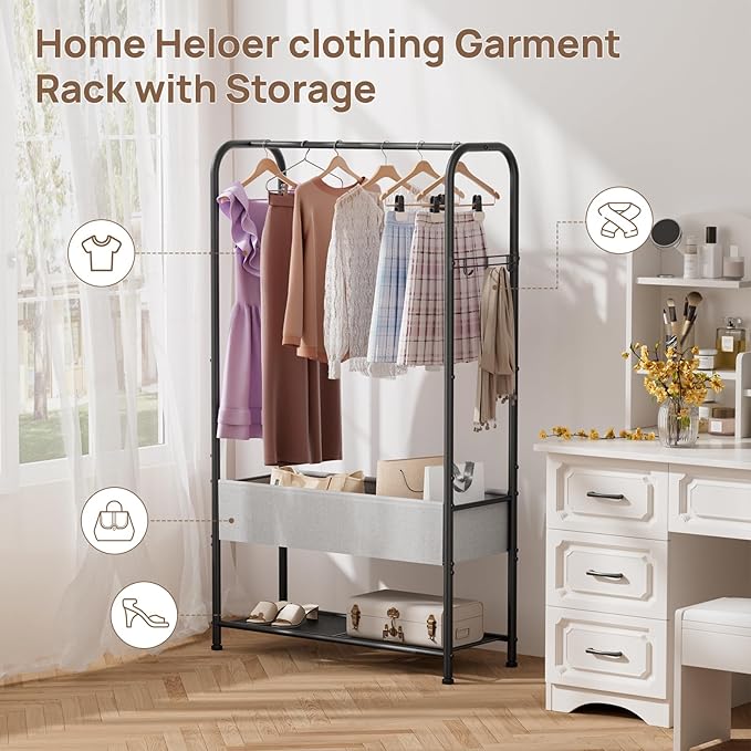 Freestanding Metal Garment Rack - Heavy Duty Coat & Clothes Hanger for Hanging/Drying, Portable Closet Storage for Laundry Room/Bedroom, Black