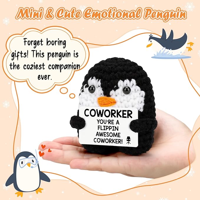 Funny Retirement Gifts for Coworker Women Men, Farewell Leaving Going Away Goodbye Gifts Boss Friend Nurse Teacher, Thanksgiving Moving Away Promotion Birthday, Handmade Crochet Penguin Easter Decor