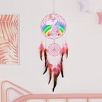 Basumee Dream Catcher for Kids Feather Dream Catchers Handmade Home Decor Wall Hanging with Double Ring for Nursery Bedroom Boys Room, Rainbow Unicorn