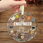 BSQUIELE Personalized Best Engineer Ever Glass Ornament 2025 - Civil Engineering Gift for Retirement Custom Name Keepsake - Unique Xmas Tree Hanging Decoration