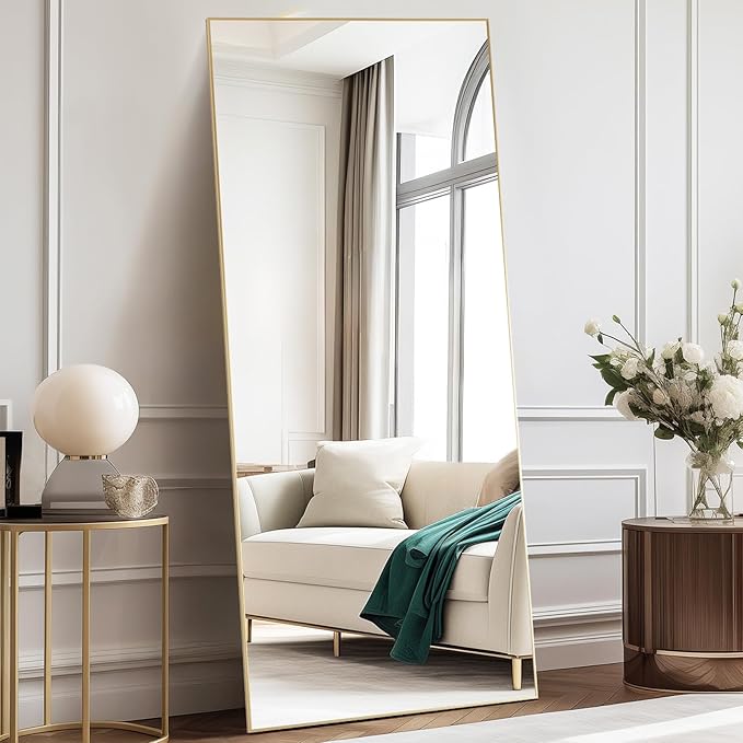 DUMOS 71"x26" Full Length Mirror, Full Body Mirror with Aluminum Alloy Thin Frame, Standing Mirrors with Leaning or Hanging, Suitable for Bedroom, Livingroom, Cloakroom, Gold