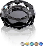 Coomin Crystal Glass Ashtray, Sparkly Cigar Cigarettes Ash Tray, Ashtrays for Smokers Indoor Office Home Desktop Tabletop, Gifts for Men, Black