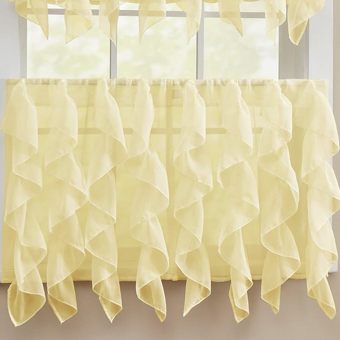 Sweet Home Collection Kitchen Window Tier, Swag, or Valance Curtain Treatment in Stylish and Unique Patterns and Designs for All Home Décor, 24", Sheer Maize