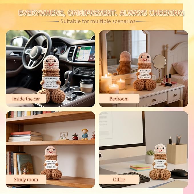 Emotional Support Positive Crochet Animals Pickle Funny Gag Doll Gifts for Men Women Friends,Birthday White Elephant Gifts Desk Decor(Positive pe