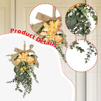 Artificial Floral Teardrop Swag Silk Flower Decorative Garland Hanging Ornament Reusable Wall Suitable for Gift Giving Home Decoration Office, Orange