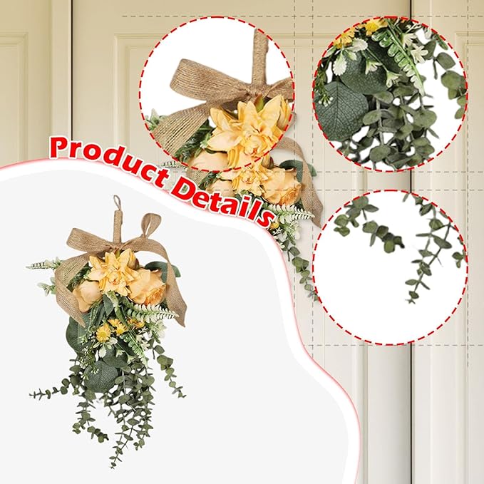 Qianly Artificial Floral Swag Garland Outdoor Indoor, Decorative, Flower Teardrop Wreath, Hanging for Office Holidays Festivals Wall, Orange