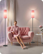 2 Pack Dimmable Pink Floor Lamps for Living Room with 2 Remotes and Foot Switch, Corner Floor Lamp, 64.4'' Standing Tall Lamp, 10W 900LM Bulb Included, 3000K-6500K, Linen Shade, FCC Listed P06LDP205W1