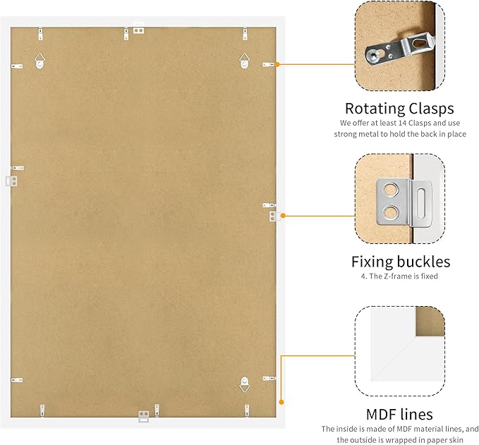 24x36 Picture Frame White Set of 3, Display Pictures 20x30 with Mat or 24 x 36 Without Mat, Poster Frames 24x36 for Wall Hanging Horizontal and Vertical