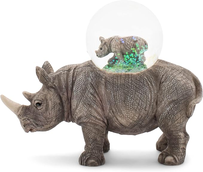 Elanze Designs Rhino Mother and Baby Miniature 45MM Sturdy Polyresin Magical Whimsical Tabletop Dresser Nightstand Glitter Water Snow Globe Figurine Decoration