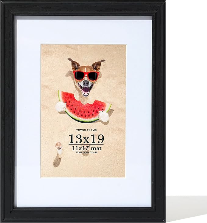 13x19 Picture Frame Black Wooden, Real Glass Display 11 x 17 Pictures with Mat or 13 x 19 Without Mat, 19 by 13 Poster Frames,Gallery Frame for Wall Mounting Display Home Décor Gifts