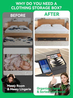 Under Bed Storage with Wheels, 2-Pack 58L Under the Bed Storage Containers with Lids, 1-Pack 15L Box, Organizer Bins Rolling Underbed Storage for Clothes, Underwear, Socks, Shoes - Delicate Style