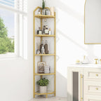 5 Tier Gold Corner Wall Shelf Stand, 66" Metal Corner Shelves Bookshelf Display Shelf for Living Room Decor, Tall Plant Stand Multi Unit Organizer, Standing Shelf for Bedroom,Bathroom,Small Space
