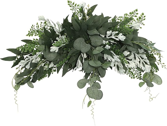 TITA-DONG Artificial Floral Swag, Decorative Swag with Eucalyptus Leaves, Greenery Swag, Spring Front Door Wreath, Handmade Farmhouse Floral Garland for Table Centerpieces Home Decoration(Green)