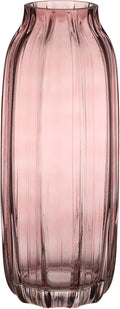 Large Ribbed Tall Pink Glass Vase - 12.0" Decorative Floor Vase for Home Table Centerpieces and Farmhouse