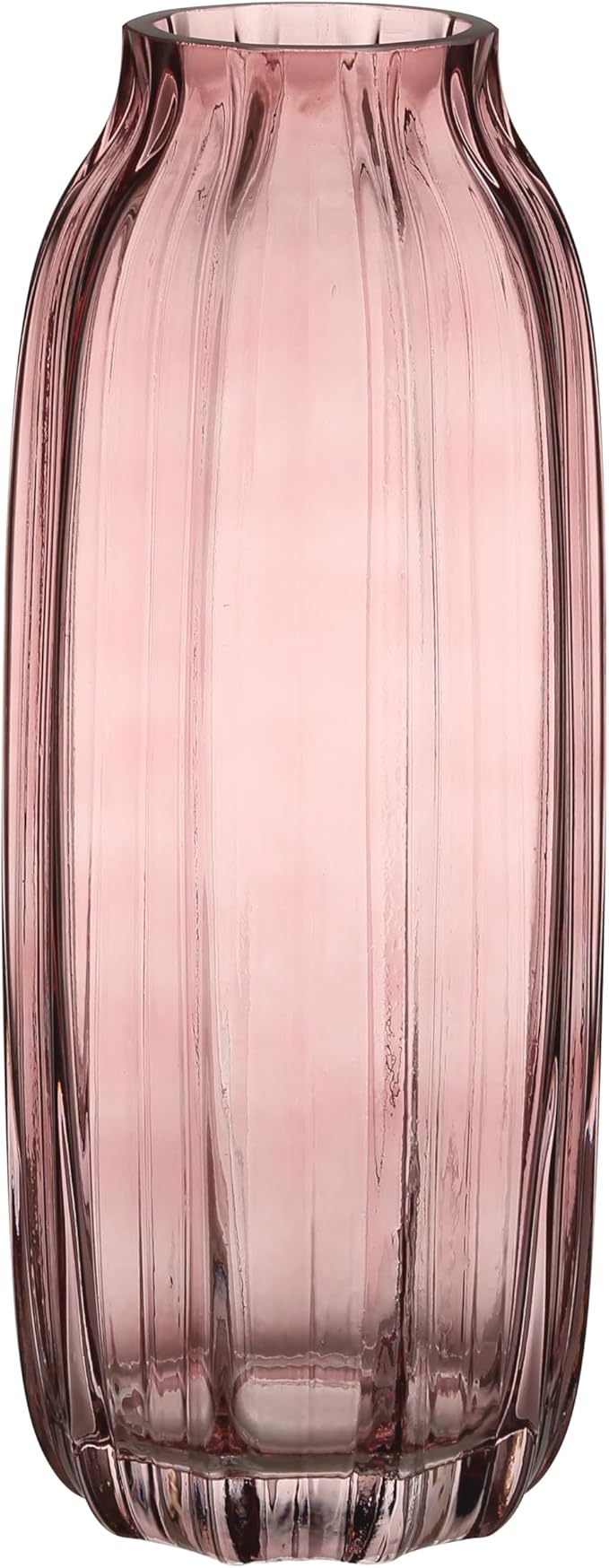 Large Ribbed Tall Pink Glass Vase - 12.0" Decorative Floor Vase for Home Table Centerpieces and Farmhouse