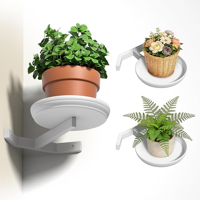 BXF Floating Plant Shelves for Wall Set of 3, Heavy Duty Matte White Corner Wall Planters for Indoor Plants, Minimalist Round Corner Shelf with Safety Guardrail, Rust-Proof Hanging Plant Holder