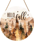 Hello Fall Wreath for Front Door Outside Autumn Thanksgiving Welcome Sign Fall Forest Trees Wood Door Hanger 12x12 Inch Rustic Farmhouse Indoor Outdoor Decor for Home Porch Wall Hanging Plaque
