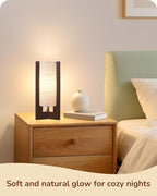 EDISHINE Wood Table Lamp, 13.5" Small Bedside Lamp, Beige Linen Shade, Rosewood Cylinder Nightstand Lamp for Bedroom Living Room, On-Off Line Switch, E26 Base (Bulb Not Included)
