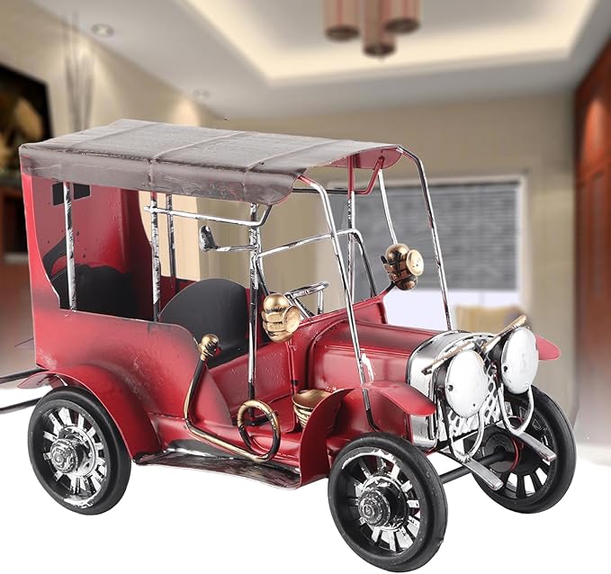 Tnfeeon Classic Car Model Vintage Tin Ornament, Collectible Vehicles 7.5 Inch Red Miniature Old Car Desktop Decor for Office Home Bar Cafe Decoration Classic Model Vintage Tin Ornament,