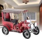 Vintage Classic Car Model Miniature, Old Vintage Car Desktop Decor, Red Tin Alloy Retro Automobile Ornament with Authentic Details for Home Office Bar Wedding Gift