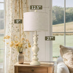 BOBOMOMO 27" Antique White Table Lamps Set of 2, Large Vintage Resin Lamps with Linen Shades, Farmhouse White Lamps for Bedroom, Living Room, or Console Table Elegant Home Décor