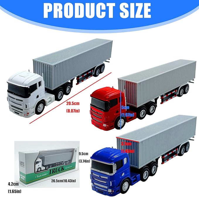 Container Truck Die Cast Metal Vehicle Model 20.5CM Miniature Collectible Ornament Home Office Decors Gift Detailed Miniature Truck Model