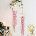 Tarklanda Moon Star Dream Catcher Decor, 2pcs Boho Home Moon Star Dreamcatcher, Macrame Wall Hanging Boho Home Decor for Kids Baby Bedroom Decoration for Women Mom Girls Craft Pink