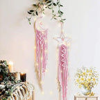 Tarklanda Moon Star Dream Catcher Decor, 2pcs Boho Home Moon Star Dreamcatcher, Macrame Wall Hanging Boho Home Decor for Kids Baby Bedroom Decoration for Women Mom Girls Craft Pink