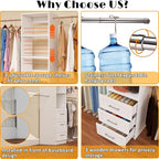 Closet System with Drawers, 5FT-9FT Custom Closet Organizer System 114.9" Walk in Wood Closet Storage System with 4 Expandable Hanging Rods Wall Mount White