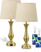 Seealle Upgraded Touch Lamps for Night Stands Set of 2 - Bedside Lamps with USB C+A, 3 Way Dimmable for Bedroom Living Room End Tables Office (Gold)
