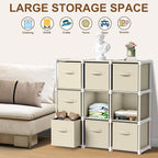9 Cube Storage Organizer with Shelf Back to School Boxes 11 Inch Toy Storage Bins Closet Organizers Drawers Fabric Dresser for Playroom Books Bedroom Dorm Kitchen (Creamy White)