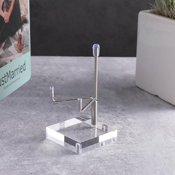 Sibba Plate Stands for Display Adjustable Metal Arms Photo Stand Easel Acrylic Base Small Holder Case Plate Clear Base Home Décor Accents for Picture Decorative Book Coral Geodes Rock