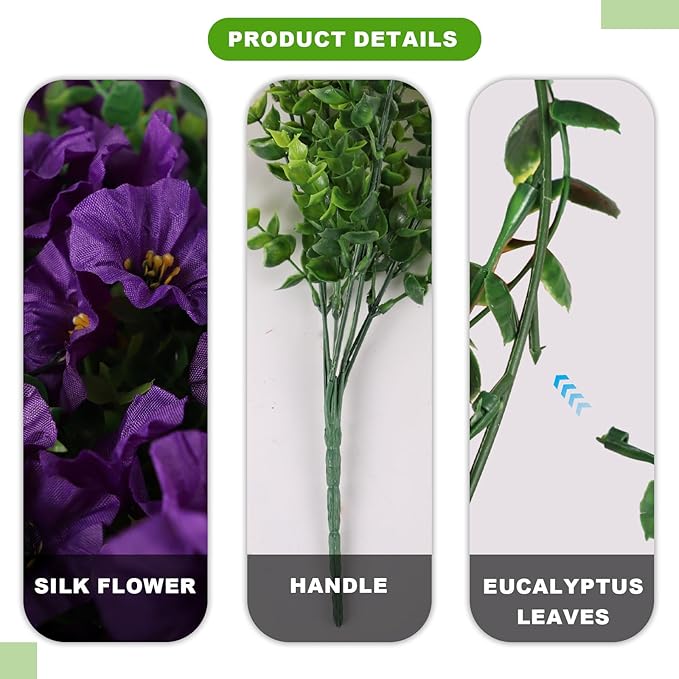 12 Bundles Morning Glory Artificial Flowers for Outdoor Decoration UV Resistant Fake Plastic Plants Artificial Greenery for Indoor Outdoor Garden Patio Window Box Home Decor
