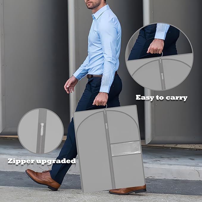 Garment Bags for Hanging Clothes, 45'' Suit Bag Cover for Storage and Travel, Dress Bags for Gowns Long (Grey)