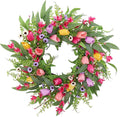 Spring Summer Wreaths for Front Door,22 Inch Artificial Tulip Wreath with Wildflowers,Eucalyptus Leaves for Indoor Outdoor Wall Porch Festival Farmhouse Home Holiday Decor.