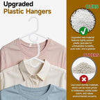 White Plastic Hangers 24 Pack, Heavy Duty Clothes Hangers for Standard Size Hangers with Center Hook & Non-Slip Pants Bar for Shirts, Pants, Coat, Dresses, Jackets, Scarves and Belts