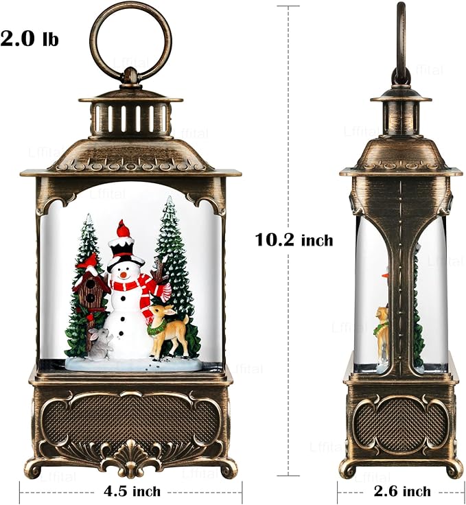 Christmas Snow Globes Snowman Snow Globe Lantern, Lighted Christmas Decorations Indoor for Home with Music Timer Glitter, Deer Cardinal Scene Musical Festival Gifts, USB & Battery Operated