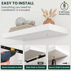 Floating Shelves for Wall 40 in x 9.3 in Deep, Wall Mounted Rustic Wood Shelf with Invisible Brackets for Storage & Display, Living Room Bedroom Bathroom, White, 2 Pack
