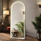 DUMOS Arched LED Full Length Floor Mirror, 63"x20" Full Body Standing Mirror with Lights, 3 Color Lighting, Hanging or Leaning, Wall Mounted, Modern Simple Home Wall Decor, White